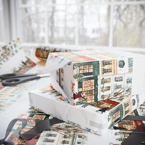 Décoration Paris en fête à Noël, Papier cadeau, Emballage cadeau des fêtes, Scène d'hiver française, Papier cadeau Noël image 4