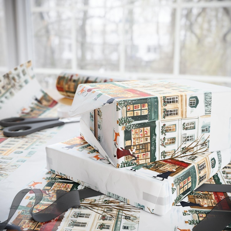 Décoration Paris en fête à Noël, Papier cadeau, Emballage cadeau des fêtes, Scène d'hiver française, Papier cadeau Noël image 4