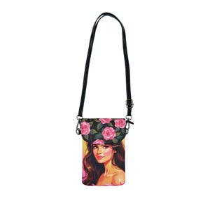 Elegante y chic, hermosa cartera o bolso bandolera para teléfono celular con diseño de rosa para mujer, inspirado en la feria callejera, semana de la moda, bolso de viaje o