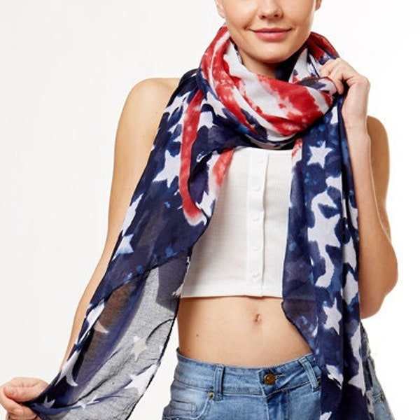 American Flag Scarf American Scarf Cotton Star Scarf Patriotic Scarf July 4th Scarf Memorial Day Gift Ideas Soft Red Blue