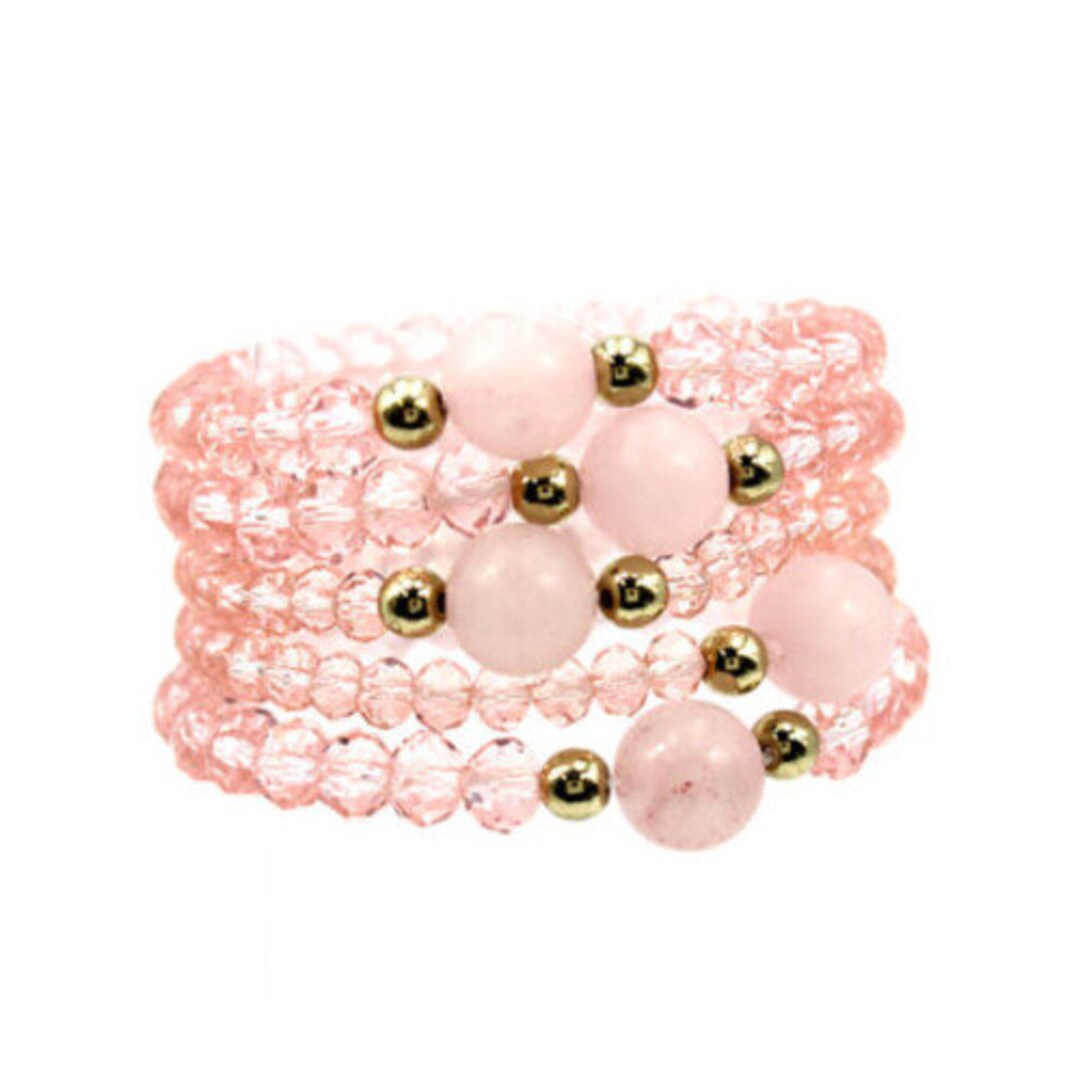 Womens Pink Bracelet, Pink Glass Beads Bracelet Set, Gift for Her ...