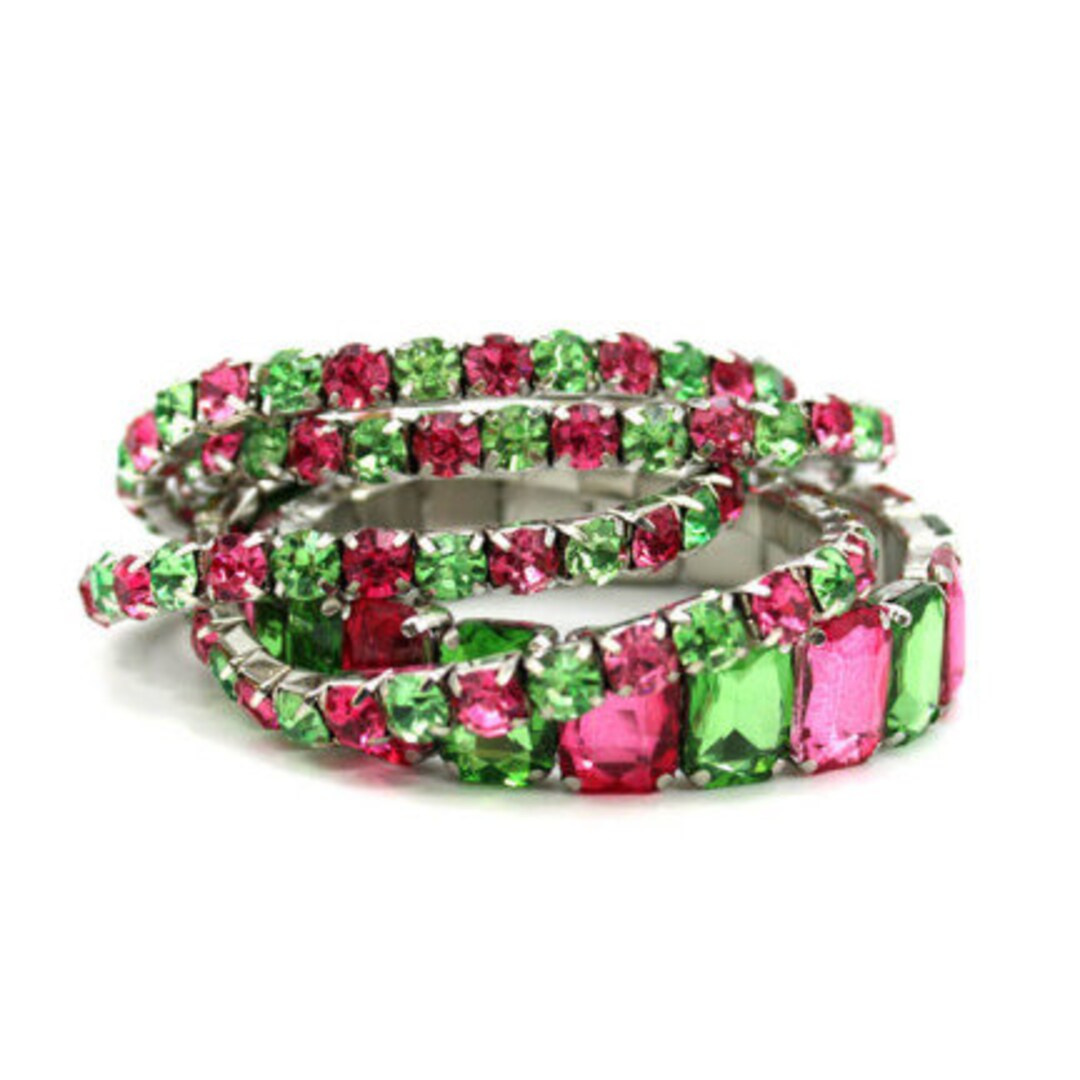Womens Pink and Green Bracelet Pink Green Metal Finish Stone Etsy