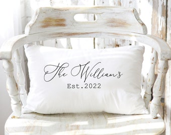 Personalized Calligraphy Pillow, Wedding Gift, Engagement Gift, Custom Last Name Pillow, Newlywed Gift, Rustic Home Decor, Decorative Pillow