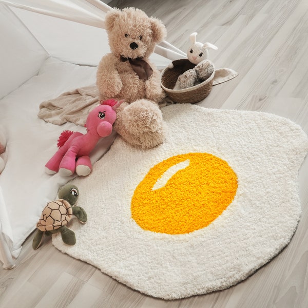 Custom Handmade Tufted Rug, Personalized Kitchen Room Carpet, Dining Carpet, Fried Egg Rug, Housewarming Gift, Kids Birthday Gift