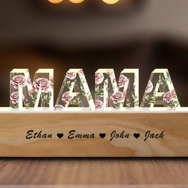 Geburtsmonat Blumen Nachtlicht, Acryl Nachtlicht, personalisiertes Nachtlicht, personalisiertes Geschenk für Mama, benutzerdefiniertes Namensnachtlicht für Mama