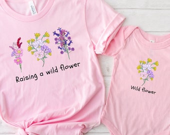 Flower Mama Mini Matching Set, Flower Baby Shower Gift, Baby And Mama Shirt, Wild flower shirt, New Mom Gifts, Mother Day, Baby Gift
