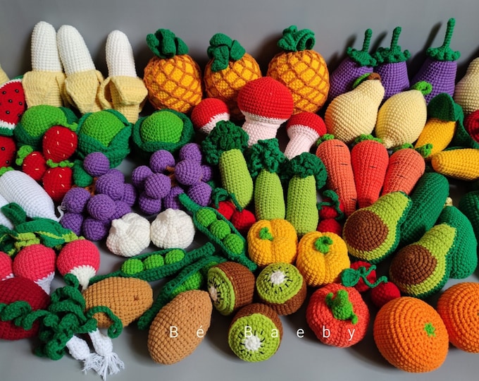 Crochet vegetable and fruit, handmade pretend vegetables, set of crochet play food, crochet food and Fruit, baby shower gift, Christmas gift