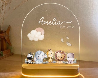 Jungle Animal Custom Night Light, baby custom night light, Nursery Room, Personalized Bedroom Led Light, Kids Gift Personalized, Custom Gift