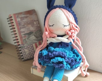 Crochet Bunny Confetti Doll, Handmade Amigurumi