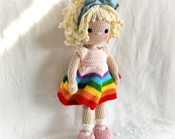 LGBT doll girl, crochet doll with queer doll dress, blonde hair doll, custom crochet doll, gift for her