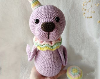 Crochet toy for kid, crochet seal, stuffed seal with ball, ocean animals, crochet animal baby gift