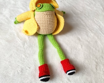 Rana de crochet con tela, rana tejida, rana y sapo de peluche, mini rana, rana verde de crochet, regalo para mejor amiga, decoración de mesa