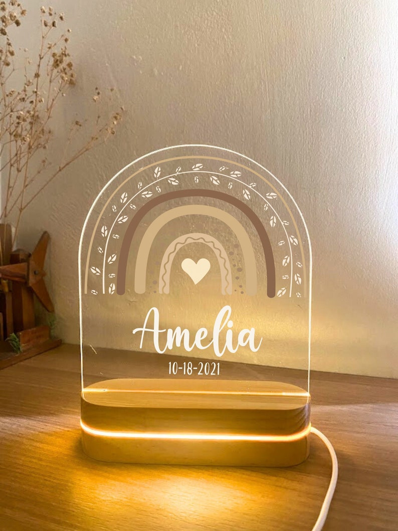 Custom baby rainbow night light, personalized rainbow night light, baby room decor, nursery decor, Christmas custom gifts, baby shower gift zdjęcie 1