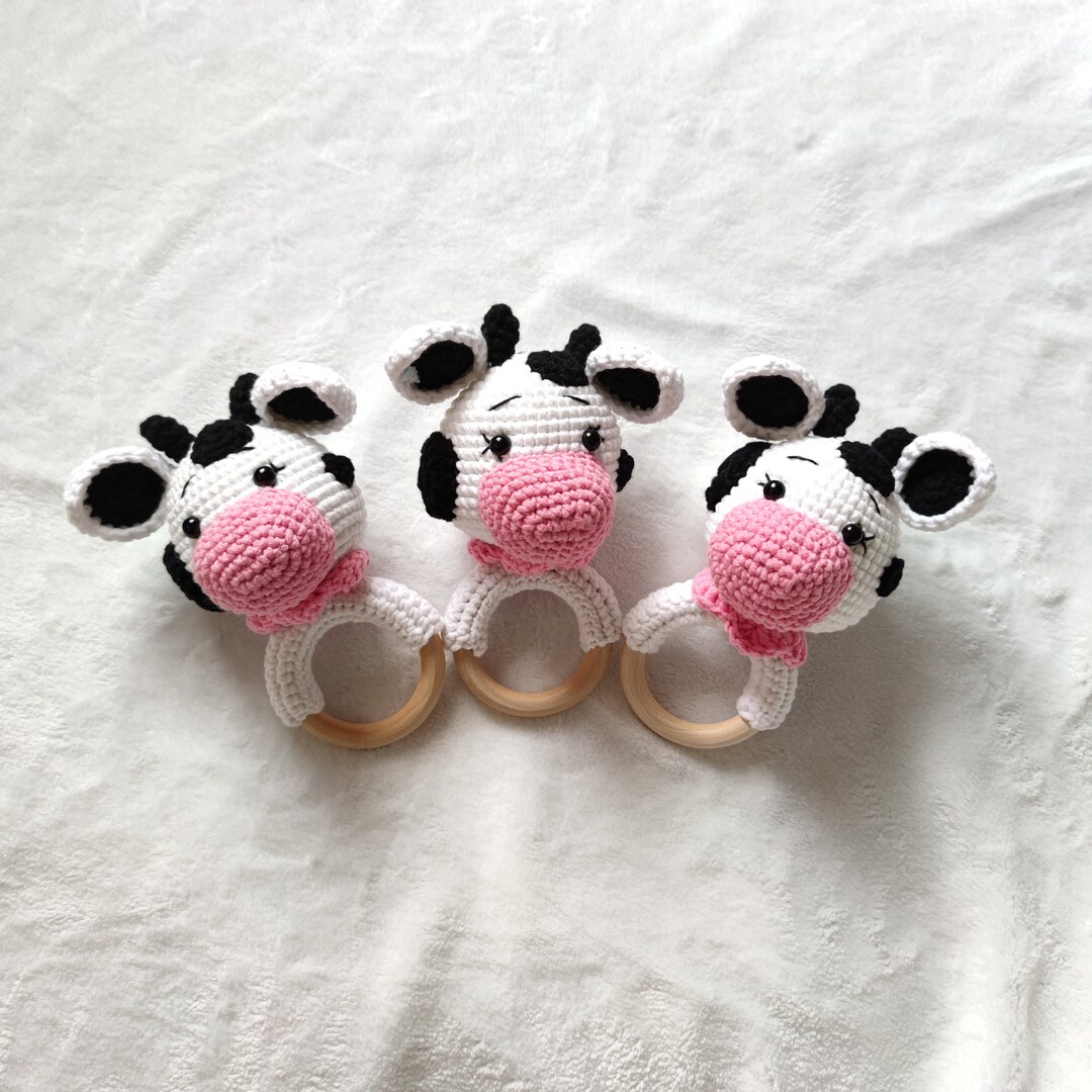 Wooden Rattle, Crochet Animal Rattle, Baby Rattles With Sound for Baby