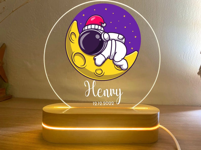 Astronauts Custom Night Light, baby custom night light, Nursery Room, Personalized Bedroom Led Light, Kids Gift Personalized, Custom Gift image 4