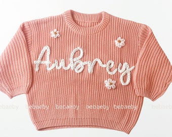 Suéter personalizado hecho a mano, suéter con nombre bordado, suéter con nombre personalizado para bebé, regalo personalizado de baby shower, regalo personalizado para bebé