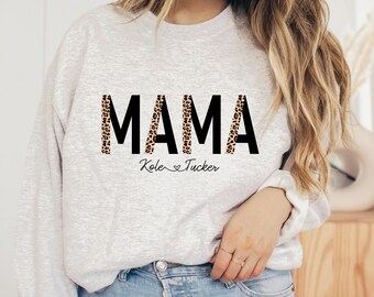 Custom name mama shirt, mother day gift, leopard pattern tshirt, gift for her, gift for mom, unique mother day gift