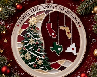 Personalized Family Ornament, Love Knows No Distance, Custom State Acrylic Christmas Gift
