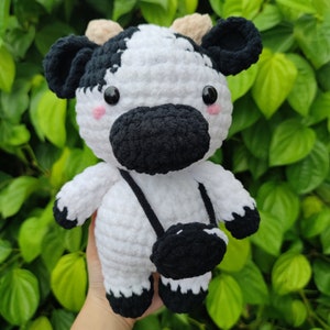 Black and white cow, milk cow crochet, crochet cow plushie, crochet plush toy, crochet animal, gift for friends, back to school gift