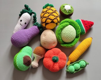 Ensemble de légumes au crochet, jouets faits main en coton, jouet pour bébé