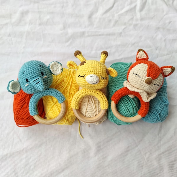 Baby fox rattle, crochet animal rattle and teether, crochet baby rattle, baby toys, newborn gift, baby gift, birthday gift for kids