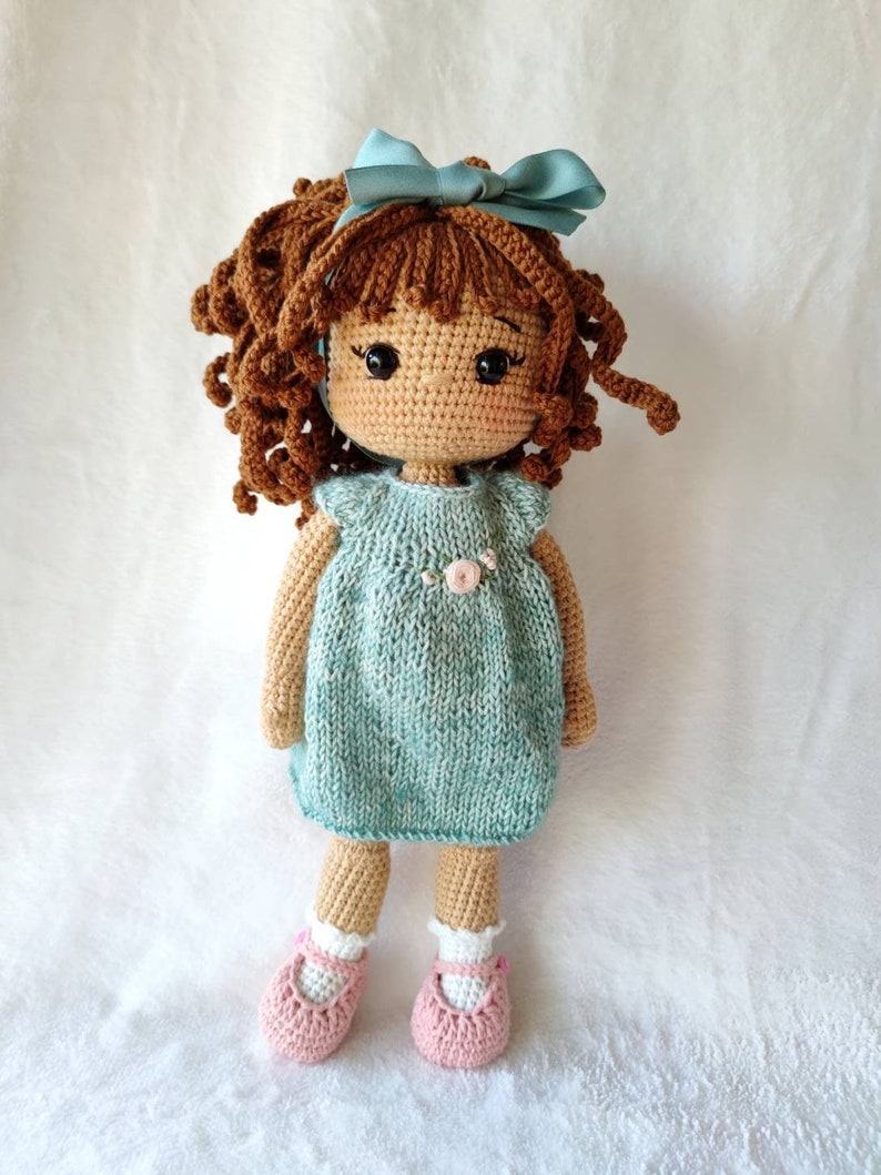 Crochet doll with removable outfit, amigurumi doll for sale, gift for kids, handmade baby doll, crochet doll with dress, blonde doll Tan skin, brown hair