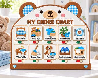 Kids Daily Routine Chart, Wooden Visual Schedule Board, Bear Daily Routine Board with Sliders, Montessori Toddler Chore Chart
