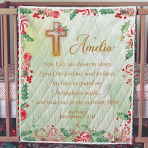 Personalized Baptism Baby Blanket Baptism Christening Blanket for Girl, Woven Baby Blanket with Floral Cross Baptism Floral Cross Baby Gift