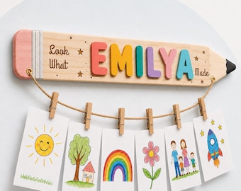 Look What I Made Sign, Personalized Kids Art Display, Custom Artwork Hanger, Wooden Name Wall Decor, Playroom Decor, Gifts for Kids