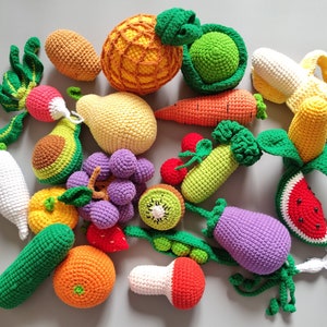 Crochet play food for baby, crochet fruits basket, crochet fruit and vegetables, crochet veggies, pretend play fruits, Easter basket for kid