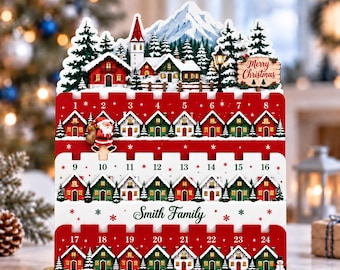 Personalized Christmas Countdown Calendar Wooden Stand, 24-Day Family Advent Calendar