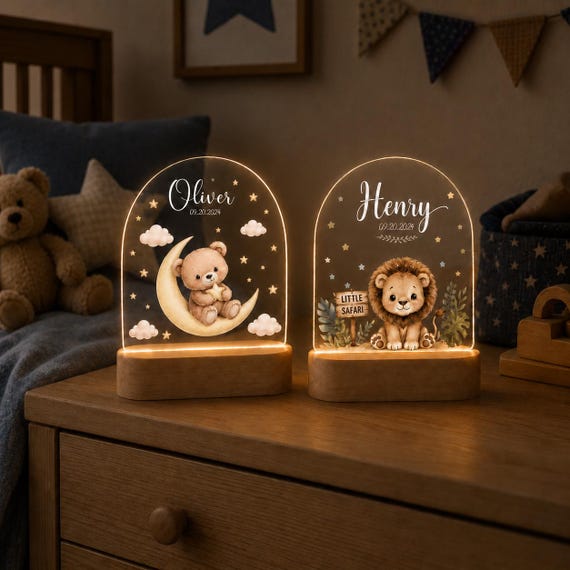 Personalized Night Light, Custom Name Lamp, Acrylic LED Kid Bedside Lamp, Animal Nursery Night Light, Kids Room Decor Baby Gift