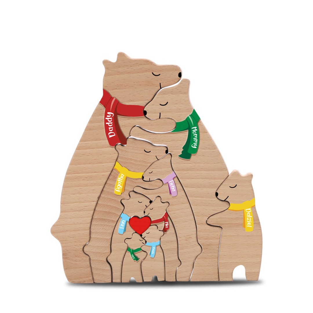 Personalzed Wooden Bear Famly Puzzle, Engraved Famly Name Puzzle