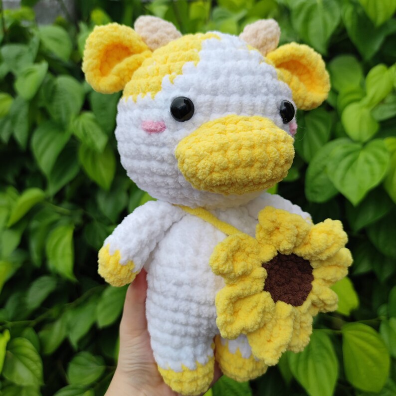 Sunflower Crochet Cow Sunflower Graduation Gift Crochet Cow Etsy
