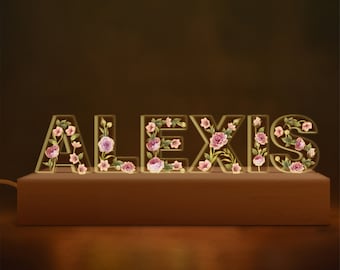 Luz nocturna con letras de flores, luz nocturna acrílica, luz nocturna con nombre personalizado, regalo personalizado para mamá, regalo para abuela, regalo de cumpleaños