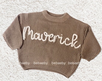 Maglione con nome ricamato a mano, maglione con nome personalizzato per bambino, regalo personalizzato per la doccia per bambini, maglione per bambini personalizzato