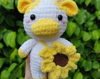 Sunflower crochet cow, sunflower graduation gift, crochet cow plushie,  crochet plush cow, crochet animal, gifts for her, crochet toy cow