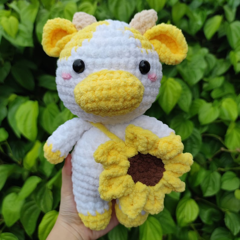 Sunflower Crochet Cow Sunflower Graduation Gift Crochet Cow Etsy