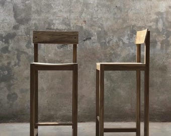 Wabi Sabi Wood Bar Stool, Brutalist Kitchen Seating, Reclaimed Wood Barstool, Industrial Modern Counter Stool, Minimalist Raw Wood Chair