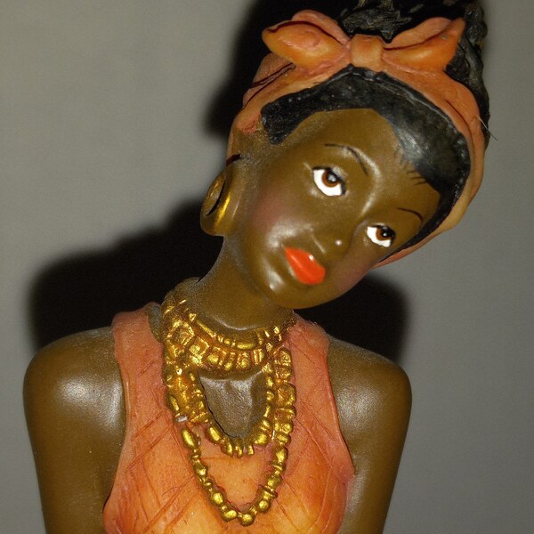 6 3/4 -inch African American Exotic Tribal Lady Setting on a Rock