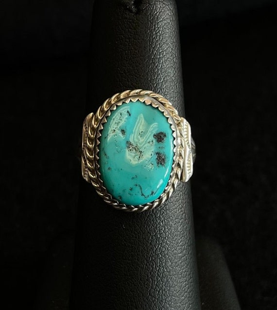 Native American Sterling Silver and Oval Turquois… - image 1