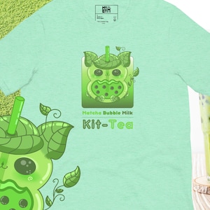Cat Bubble Tea Unisex T-Shirt, Matcha Bubble Milk Kit-Tea Graphic Tee, Cute Summer Boba Cat