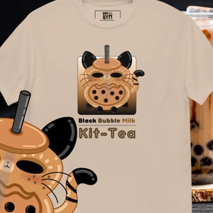 Cat Bubble Tea Unisex T-Shirt, Black Bubble Milk Kit-Tea Graphic Tee, Cute Summer Boba Cat