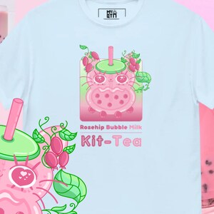Cat Bubble Tea Unisex T-Shirt, Rosehip Bubble Milk Kit-Tea Graphic Tee, Cute Summer Boba Cat