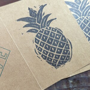 Ananas 4er Set handgedruckte blanko Grußkarten