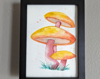 Summertime Mushroom Trio Watercolor Painting - Small 5x7 Postcard Art