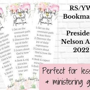 Relief Society, Bookmark, General Conference, Quotes, Prophet, Digital Download, Spiritual Momentum, Gift for Women, Ministering