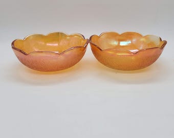 JEANNETTE Crackle Carnival Bowl,  Vintage Marigold Iridescent Berry Dessert Bowl