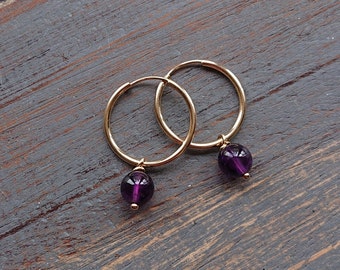 6mm Amethyst 14K Gold Filled Hoop Earrings, February Birthstone Gift, Gemstone Jewellery, Natural Purple Stone Earrings, Only Lola Jewellery