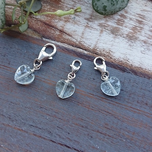 Blue Topaz Heart Shape Sterling Silver Charm, Love Heart Crystal, Something Blue For Bride, Birthday Gift, Gemstone Charm With Clasp